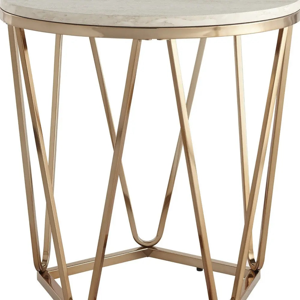 23" Champagne Manufactured Wood And Iron Round End Table Homeroots Living Room
