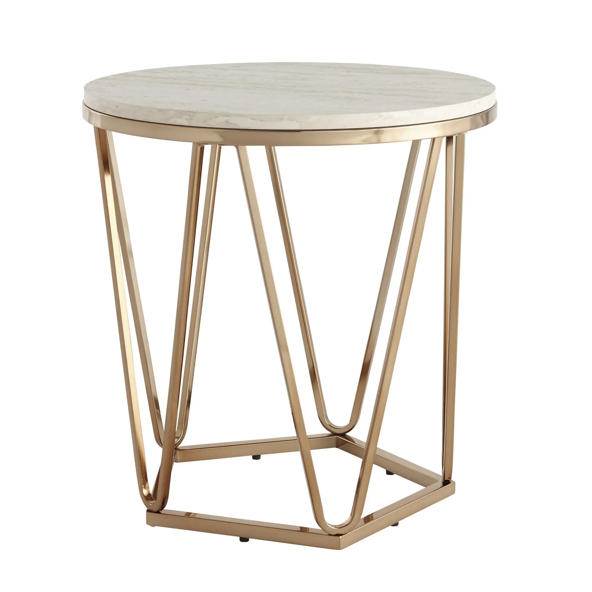 23" Champagne Manufactured Wood And Iron Round End Table Homeroots Living Room
