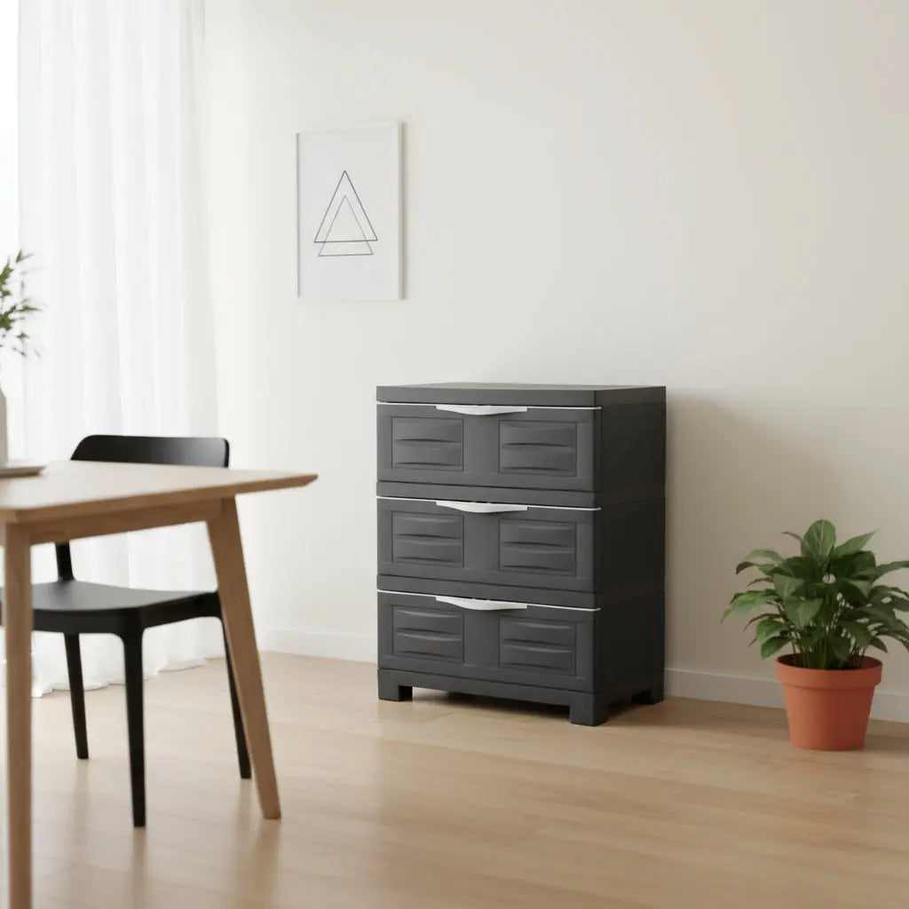 23" Charcoal Plastic Accent Cabinet With Three Drawers Homeroots Kitchen & Dining