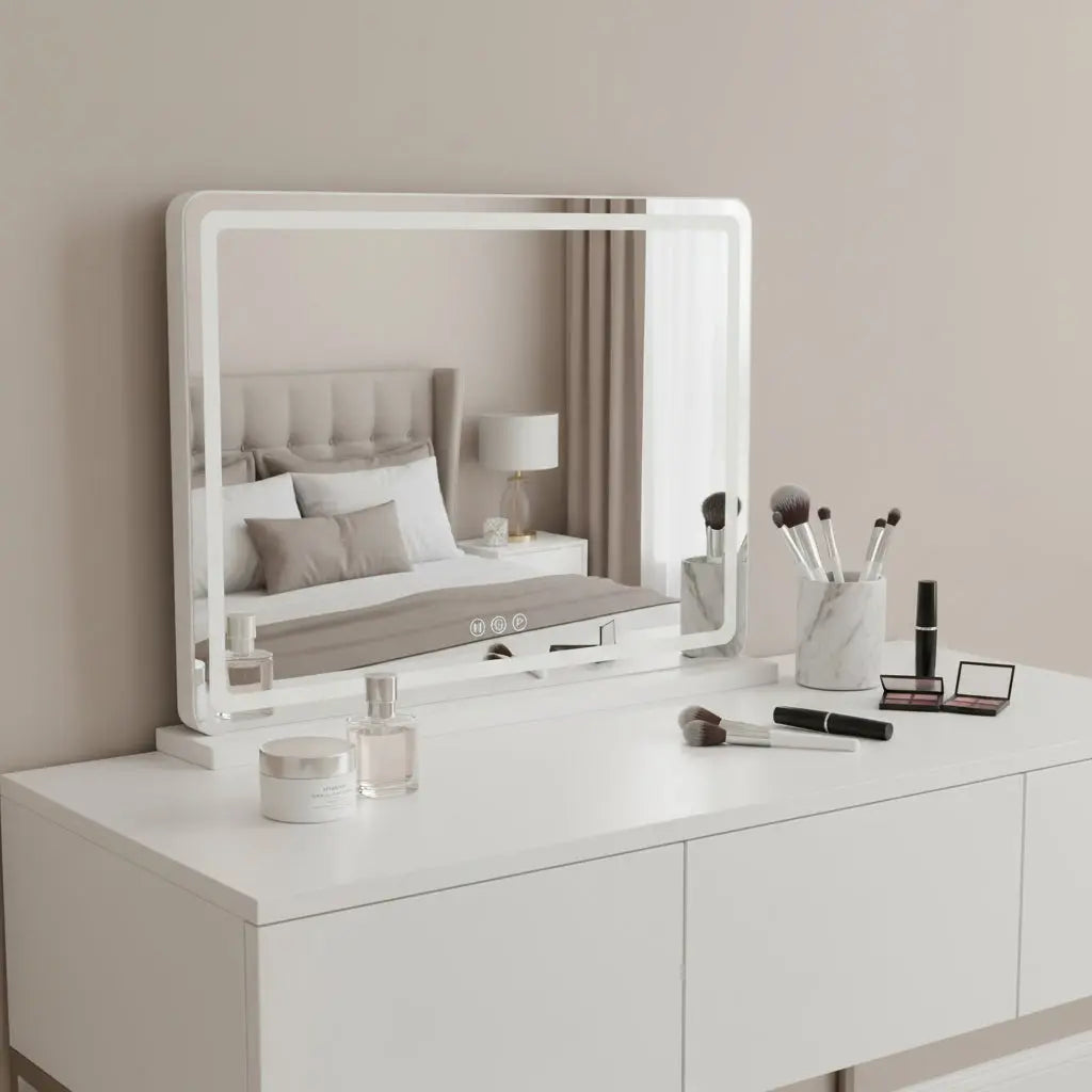 23" Clear Lighted Freestanding Frameless Makeup Shaving Tabletop Mirror Homeroots Bed & Bath