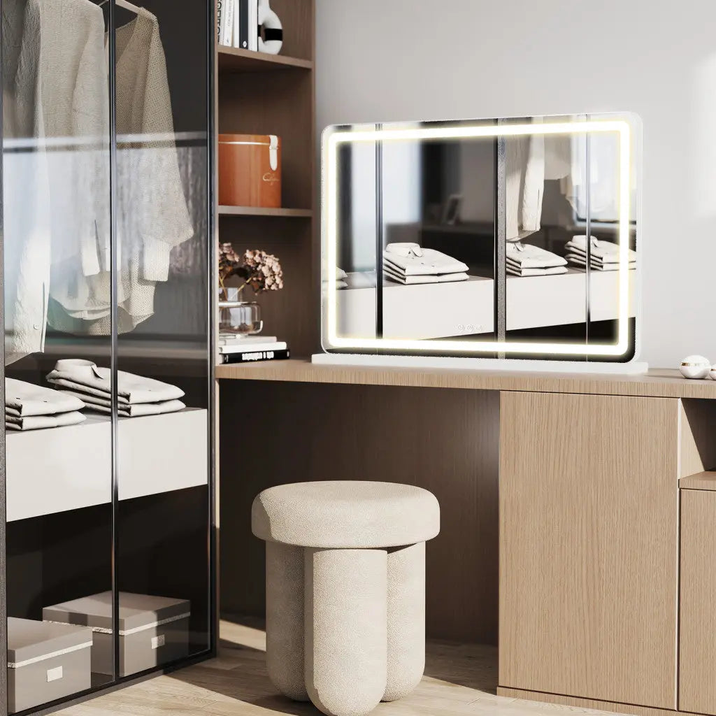 23" Clear Lighted Freestanding Frameless Makeup Shaving Tabletop Mirror Homeroots Bed & Bath