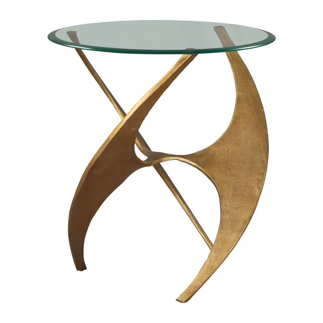 23" Clear and Gold Glass and Distressed Aluminum Circular End Table Homeroots Living Room