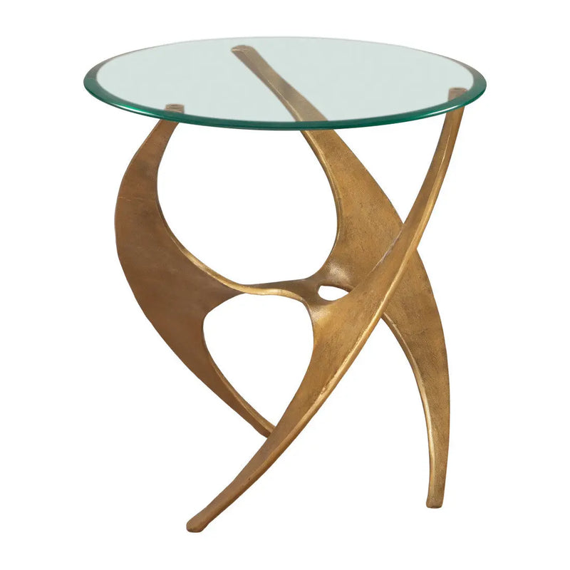 23" Clear and Gold Glass and Distressed Aluminum Circular End Table Homeroots Living Room