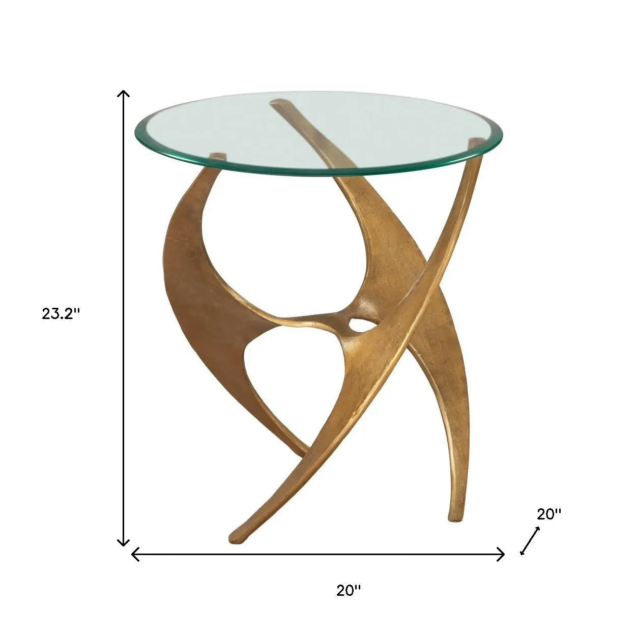 23" Clear and Gold Glass and Distressed Aluminum Circular End Table Homeroots Living Room