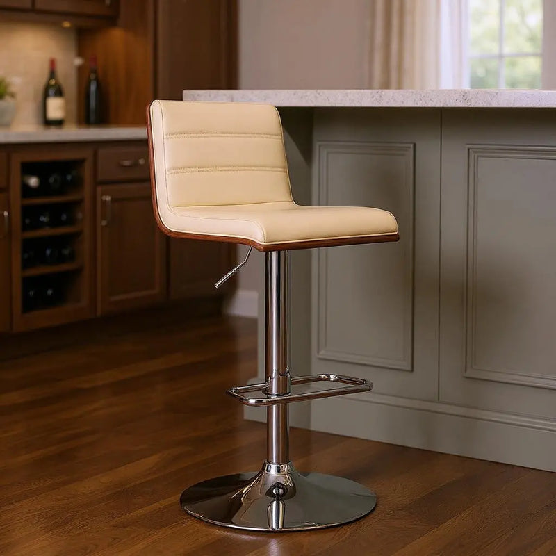23" Cream And Silver Iron Swivel Low Back Adjustable Height Bar Chair - GreatEagleInc