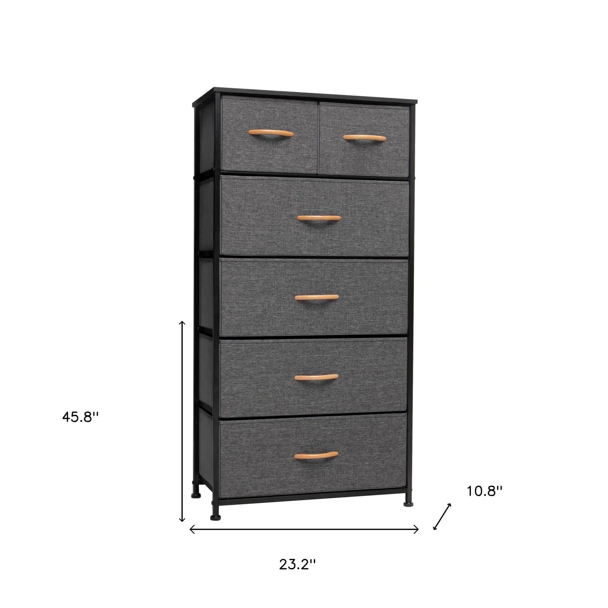 23" Gray and Black Steel and Fabric Six Drawer Chest Homeroots Bed & Bath