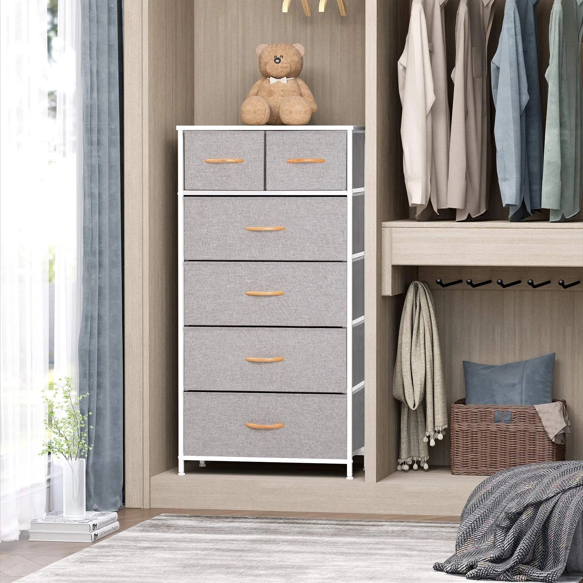 23" Gray and White Steel and Fabric Six Drawer Chest - GreatEagleInc