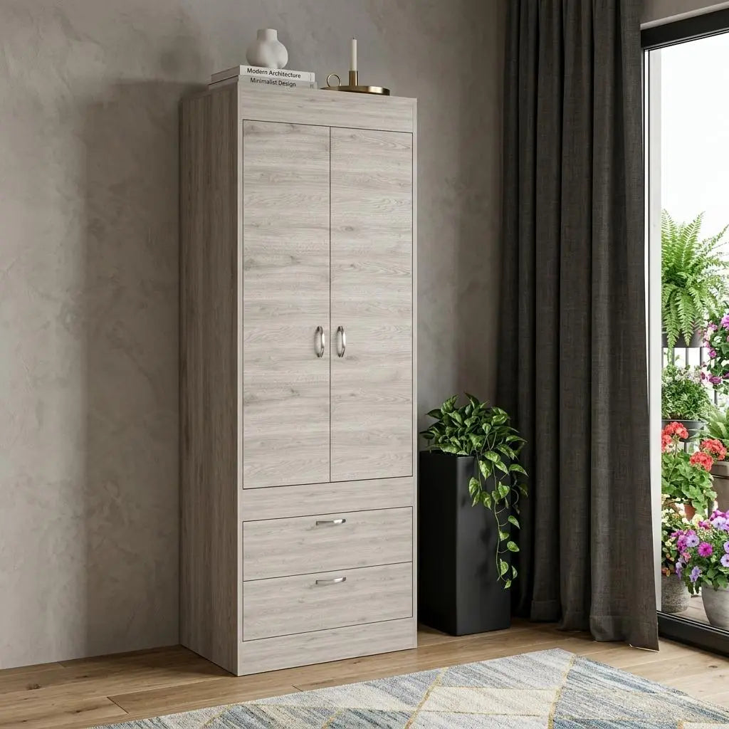 23" Light Gray Wood Accent Cabinet With Two Doors And Two Drawers Homeroots Kitchen & Dining