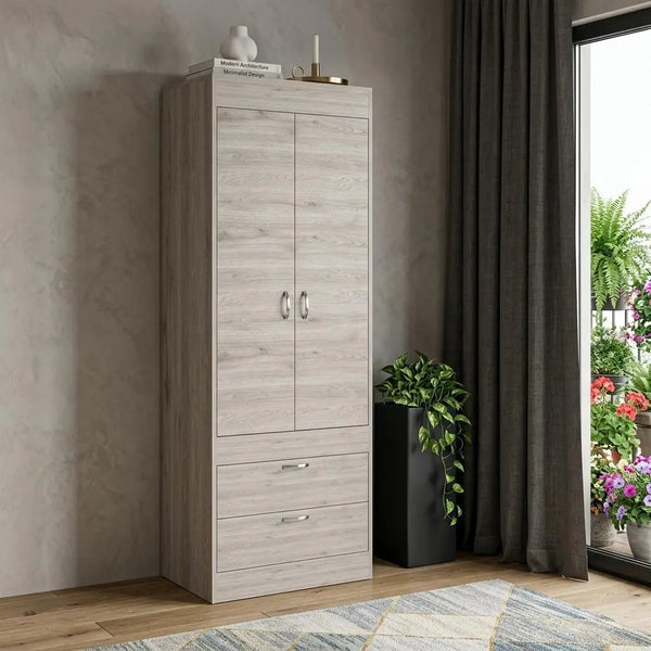 23" Light Gray Wood Accent Cabinet With Two Doors And Two Drawers Homeroots Kitchen & Dining