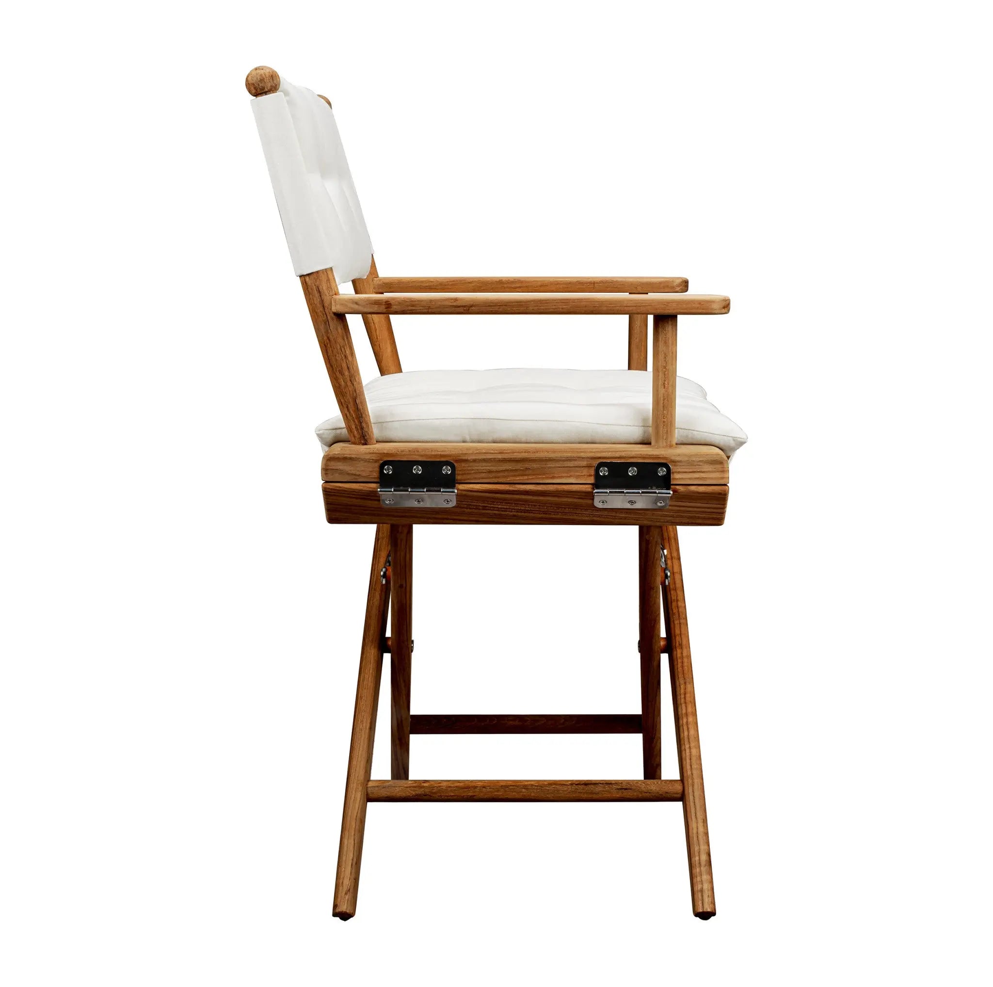 23" Natural Solid Wood Outdoor Folding Director Chair with Cream Cushion Homeroots Outdoor