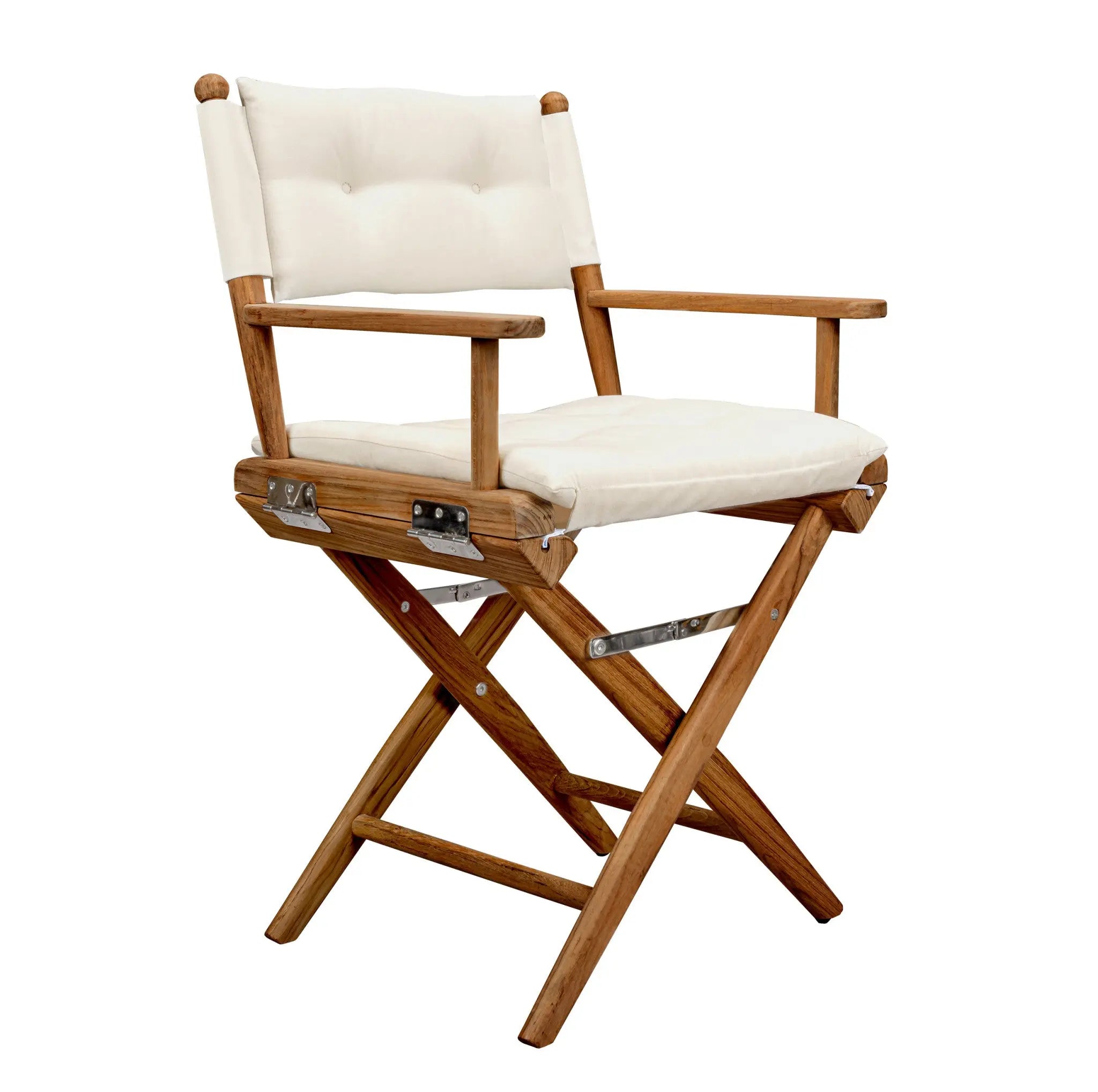 23" Natural Solid Wood Outdoor Folding Director Chair with Cream Cushion Homeroots Outdoor