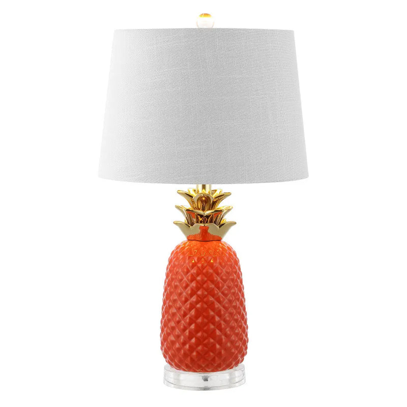 23" Orange Gold And Clear Ceramic And Acrylic Pineapple Table Lamp With Drum Shade Homeroots Lighting