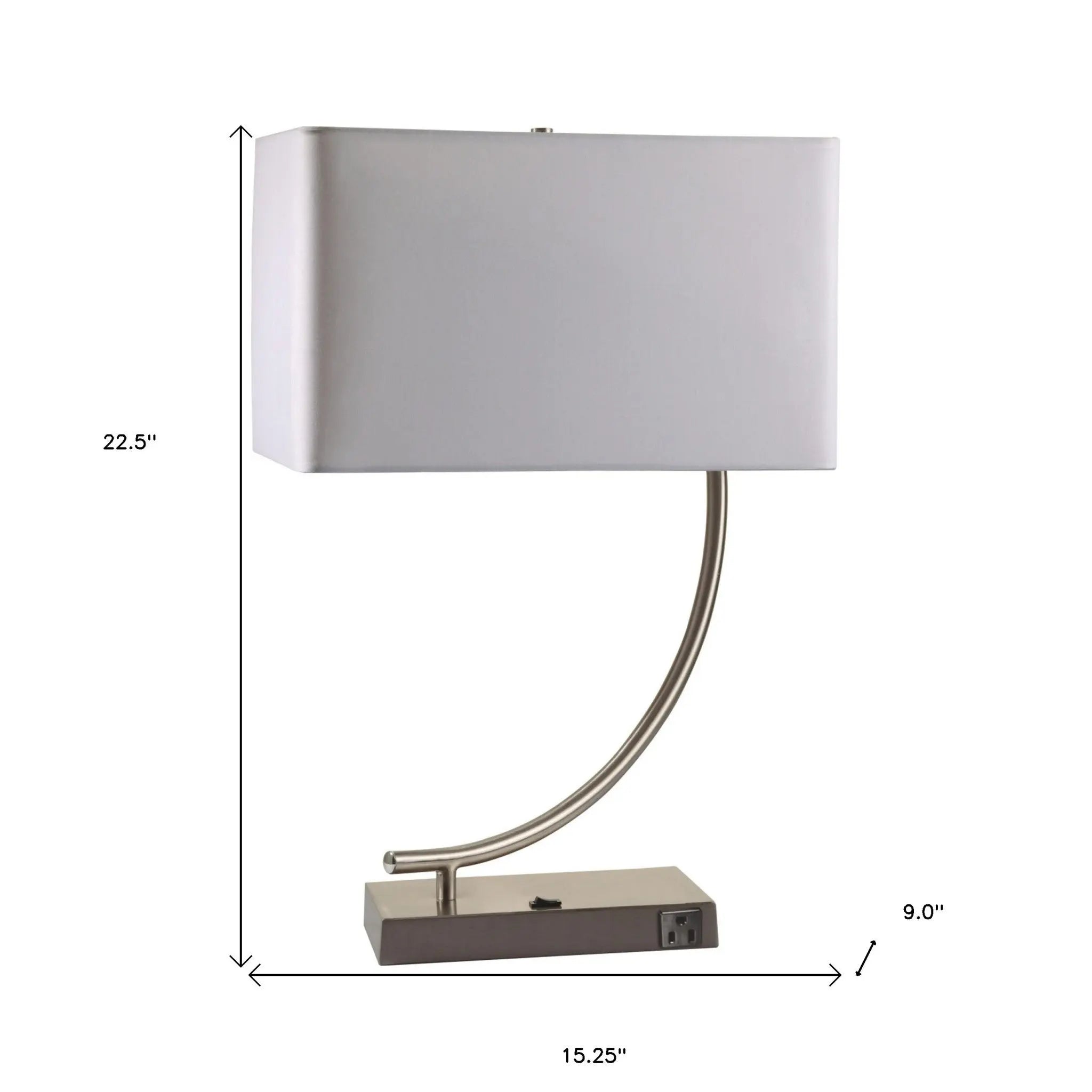 23" Silver Curved Table Lamp With White Rectangle Shade Homeroots Lighting