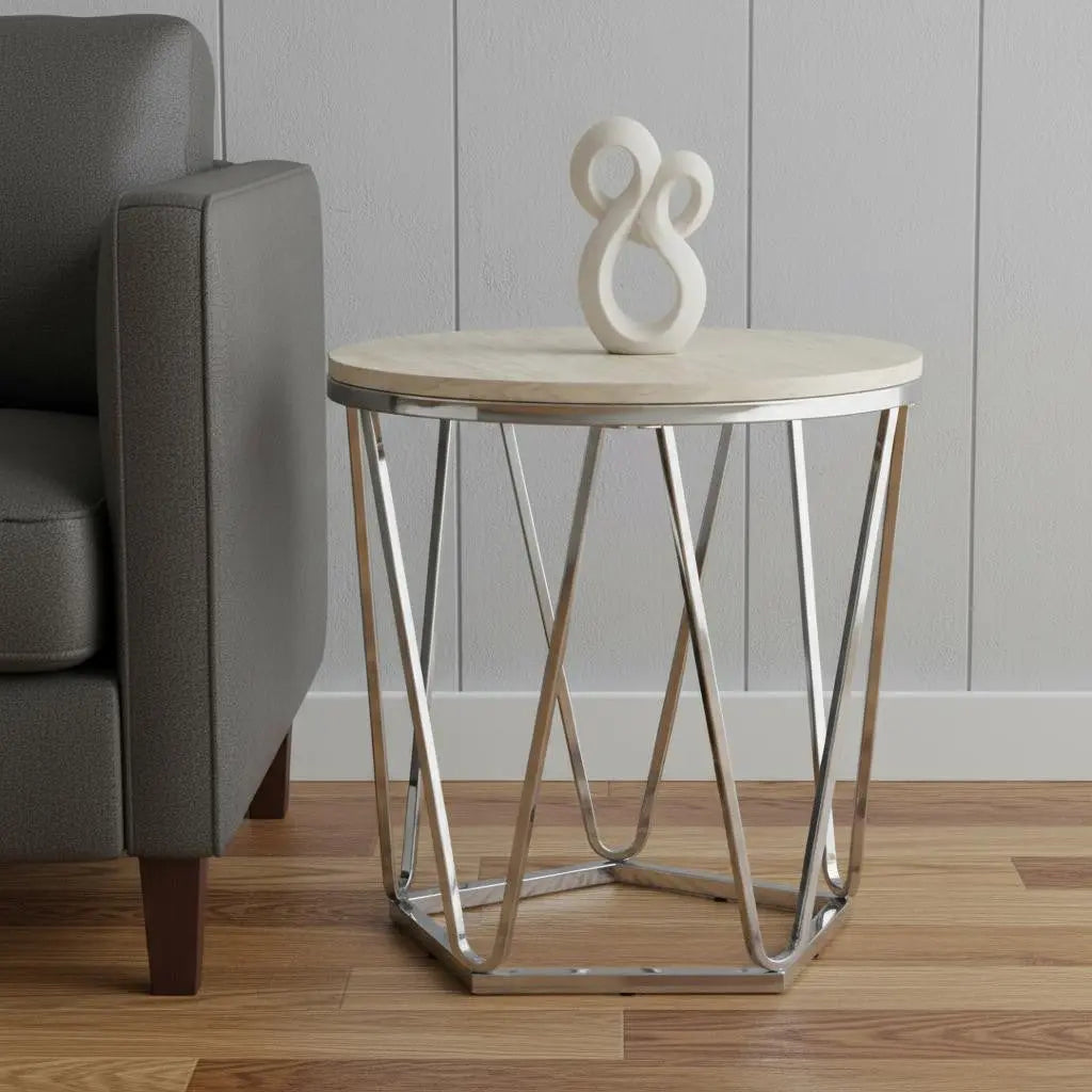 23" Silver Manufactured Wood And Iron Round End Table Homeroots Living Room