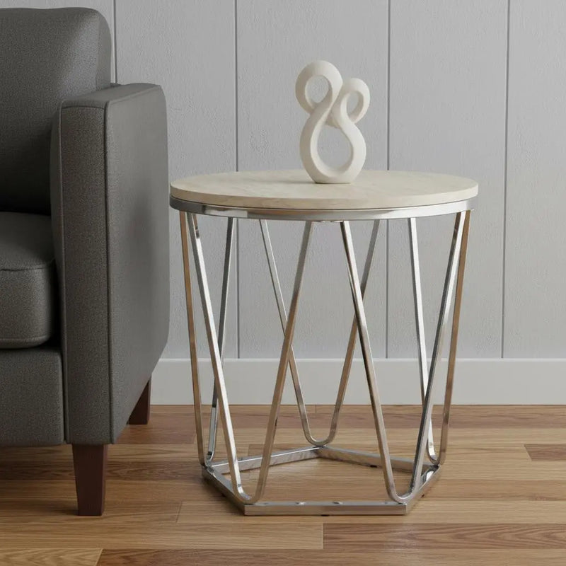 23" Silver Manufactured Wood And Iron Round End Table Homeroots Living Room