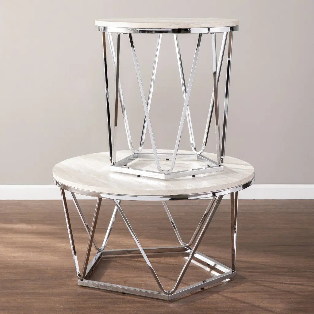 23" Silver Manufactured Wood And Iron Round End Table Homeroots Living Room