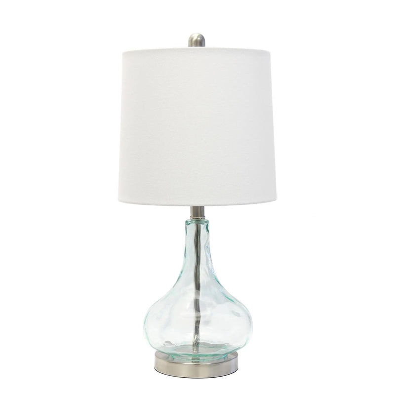 23" Teal Blue Translucent Glass Gourd Table Lamp With Drum Shade Homeroots Lighting