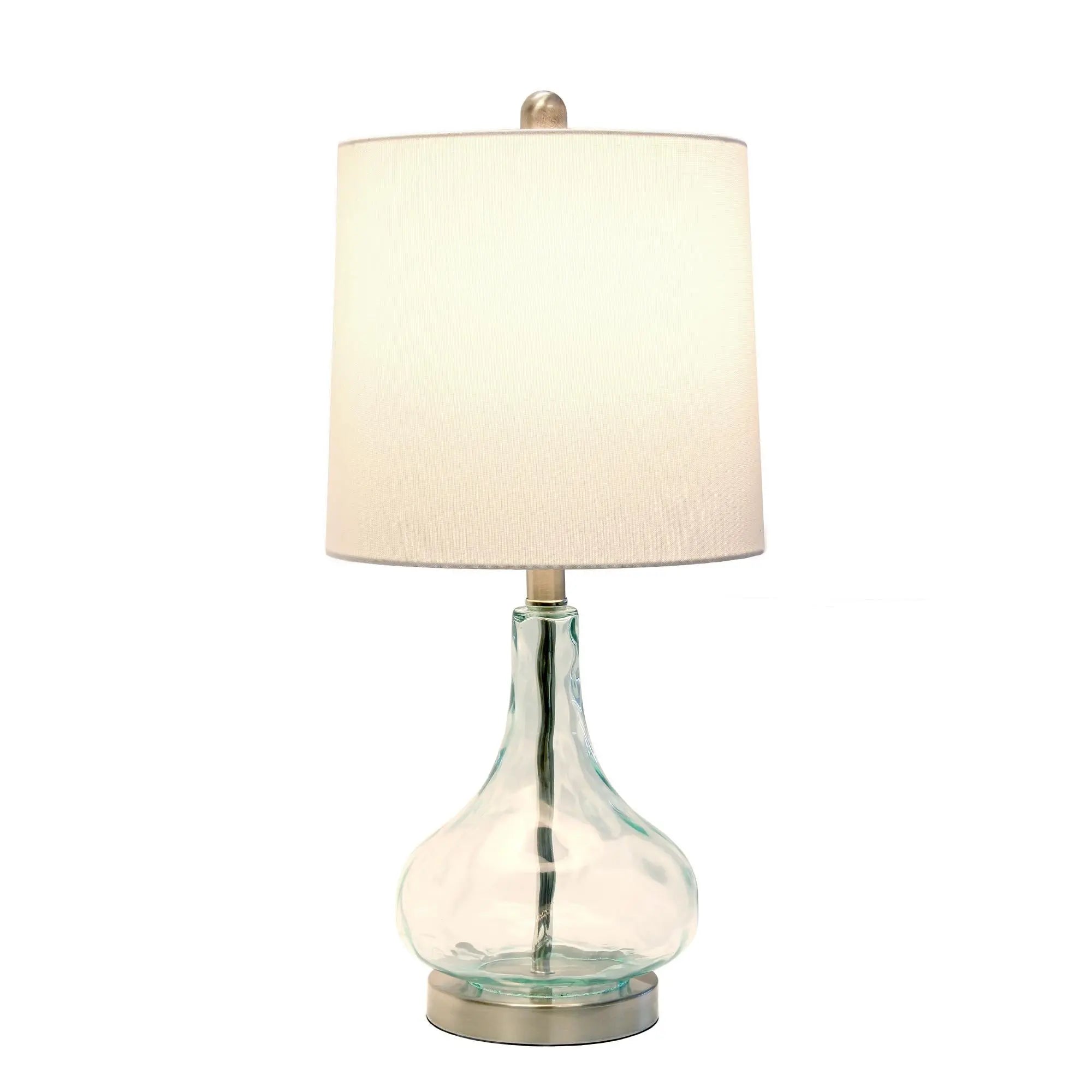 23" Teal Blue Translucent Glass Gourd Table Lamp With Drum Shade Homeroots Lighting