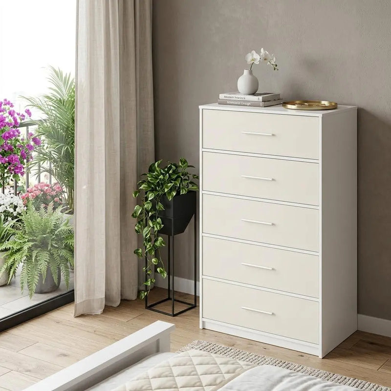 23" White Fabric Wood and Steel Five Drawer Lingerie Chest Homeroots Bed & Bath