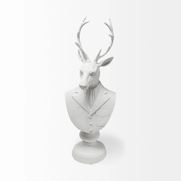 23" White Polyresin Suited Deer Bust Tabletop Sculpture Homeroots Home Decor