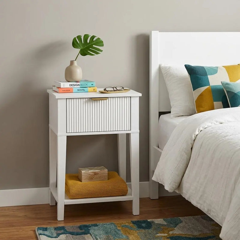 23" White Wood Ribbed Texture One Drawer Nightstand Homeroots Bed & Bath