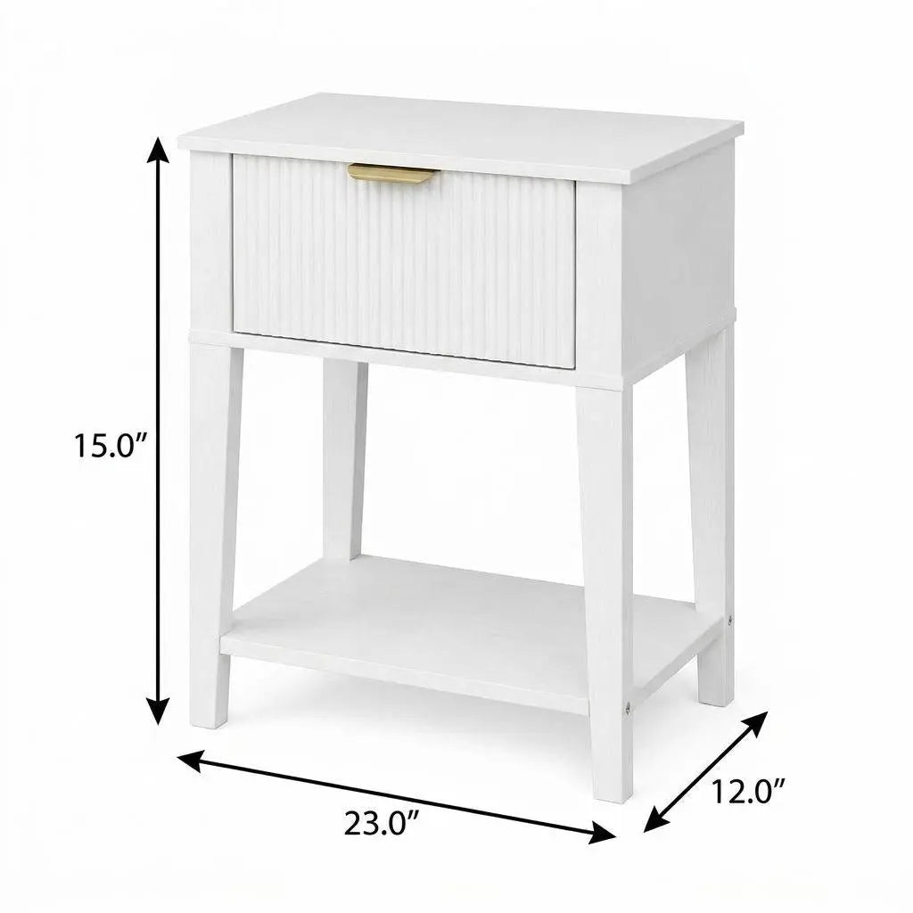 23" White Wood Ribbed Texture One Drawer Nightstand Homeroots Bed & Bath