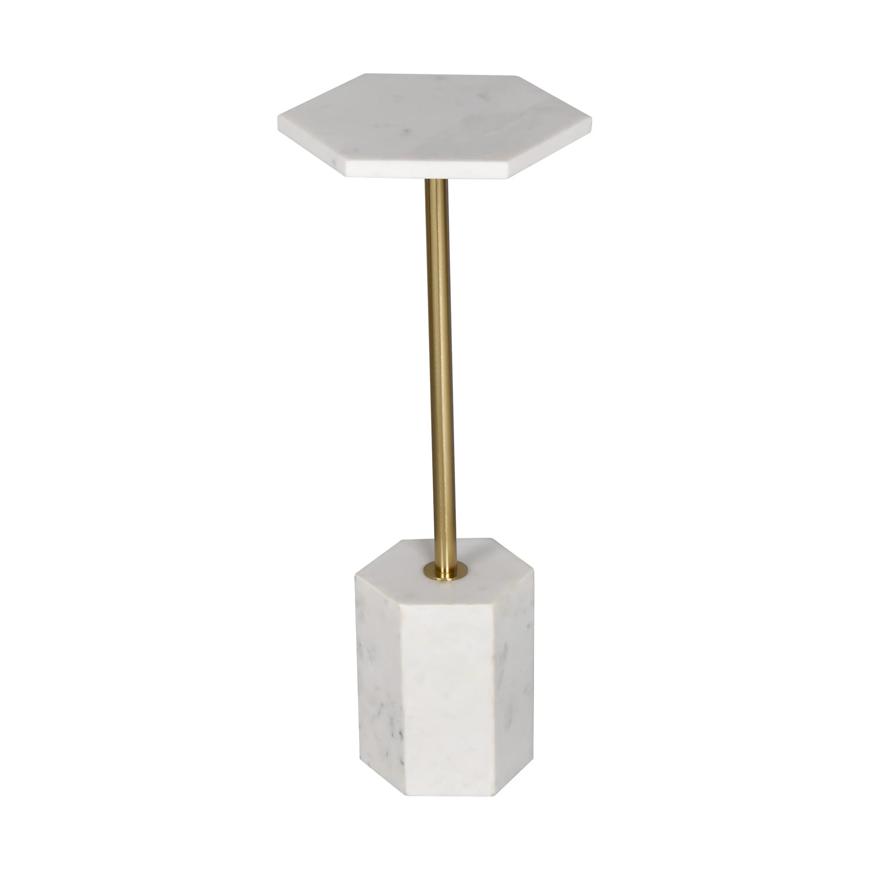 23" White and Gold Marble and Iron Hexagonal Pedestal End Table Homeroots Living Room