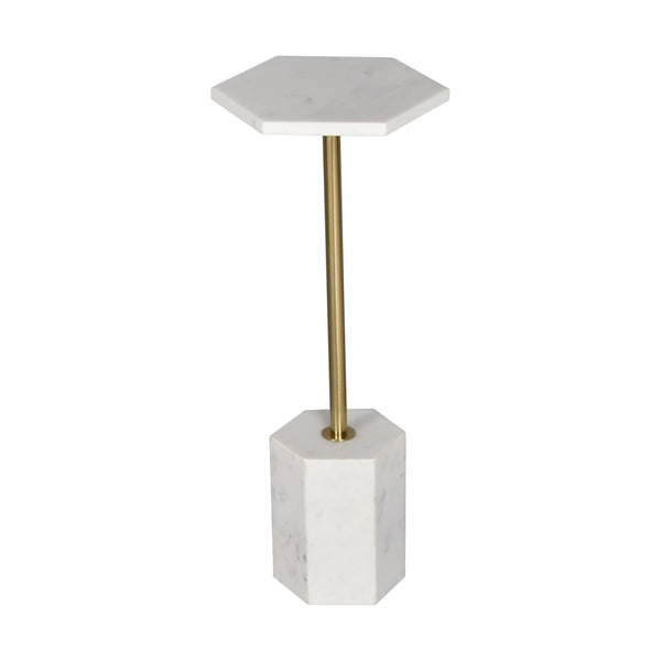 23" White and Gold Marble and Iron Hexagonal Pedestal End Table Homeroots Living Room
