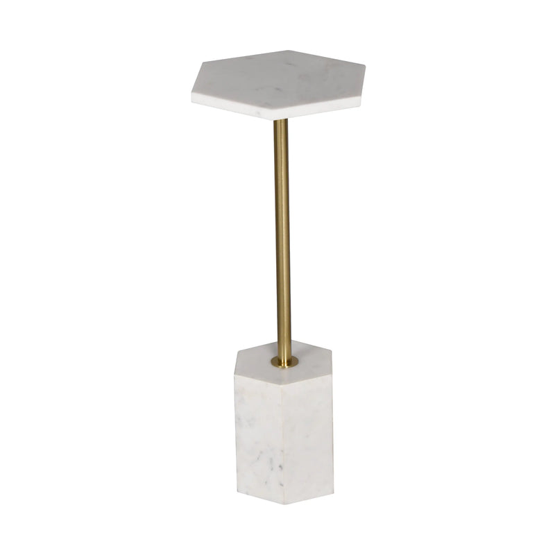 23" White and Gold Marble and Iron Hexagonal Pedestal End Table Homeroots Living Room
