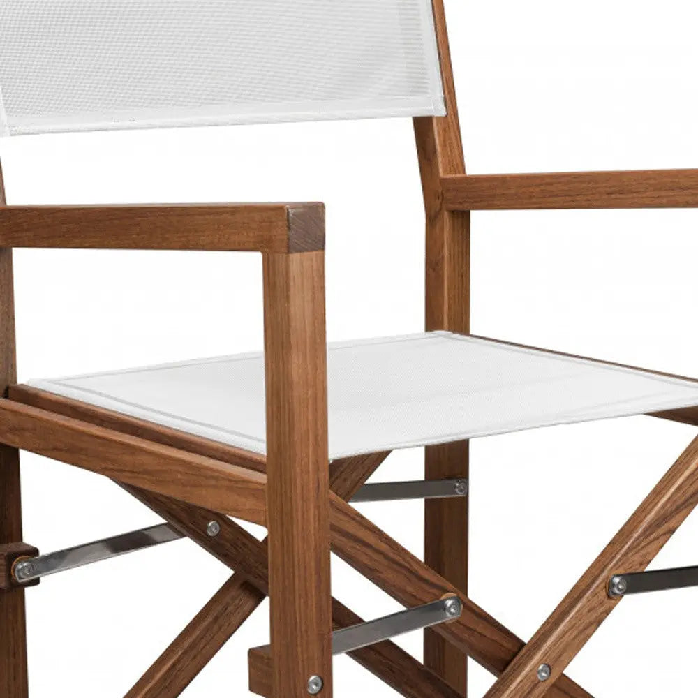 23" White and Natural Wood Solid Wood Indoor Outdoor Director Chair Homeroots Outdoor