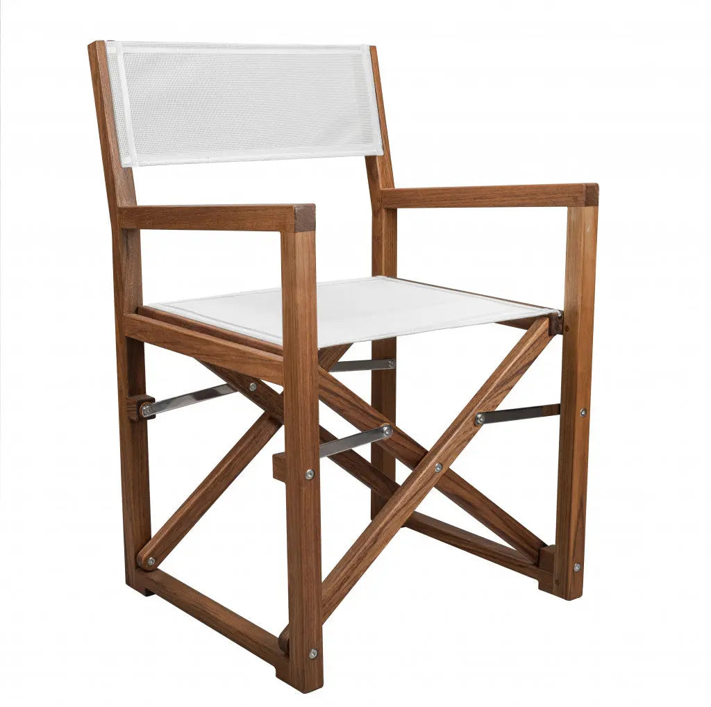 23" White and Natural Wood Solid Wood Indoor Outdoor Director Chair Homeroots Outdoor