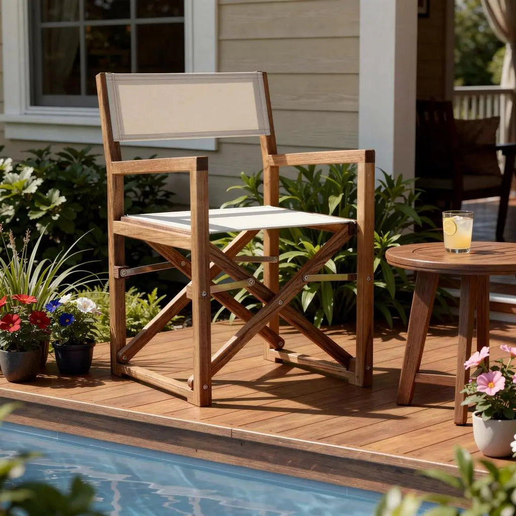 23" White and Natural Wood Solid Wood Indoor Outdoor Director Chair Homeroots Outdoor