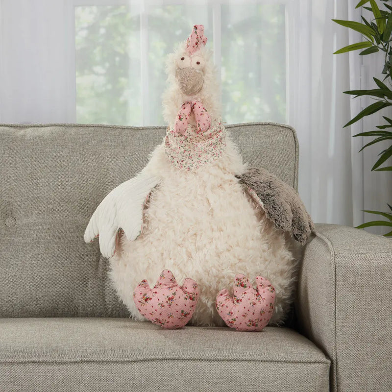 23" X 24" Ivory Novelty Chicken Handmade Polyester Throw Pillow Homeroots Home Decor
