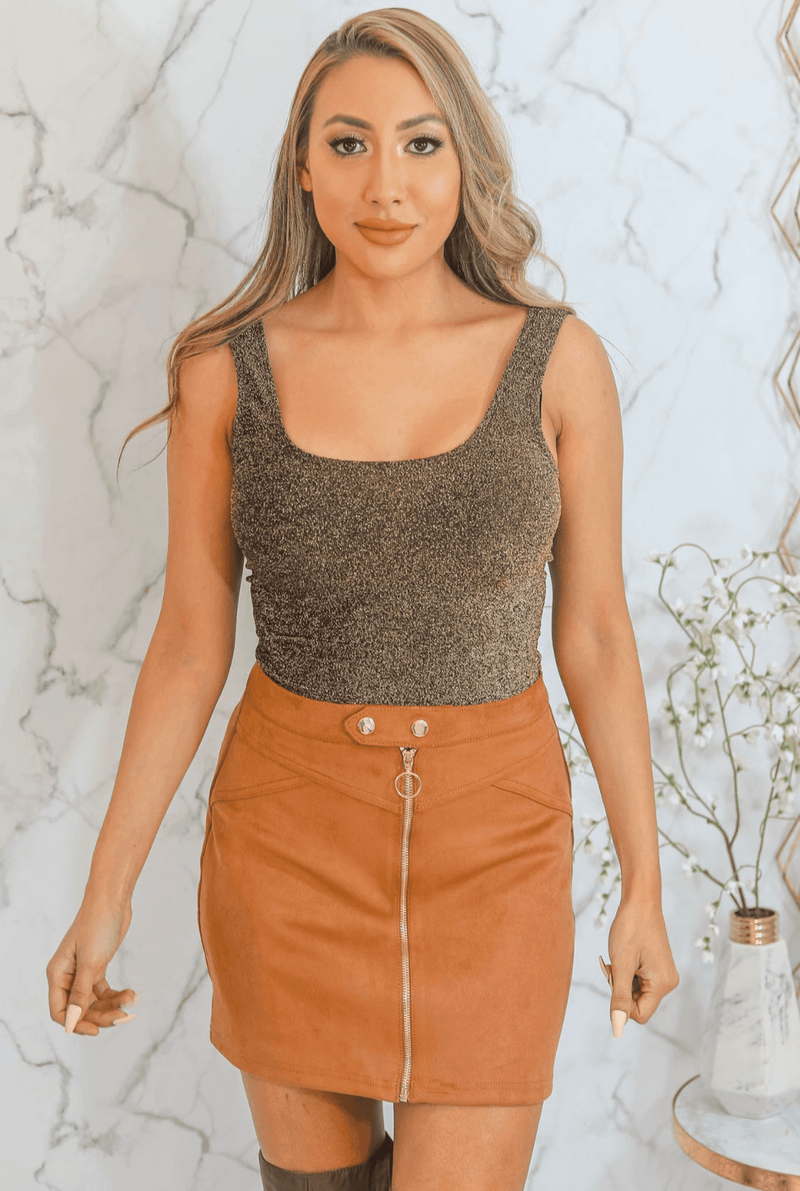 Grey glitter bodysuit with scoop neckline and thin straps