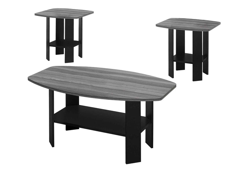 Set of Three 36" Gray And Black Wood Coffee Table With Shelf