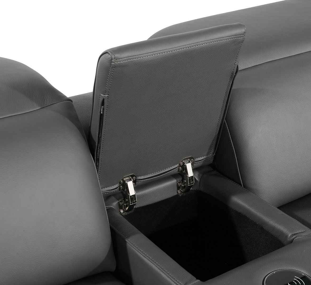 Dark Gray Italian Leather Power Reclining U Shaped Eight Piece Corner Sectional With Console