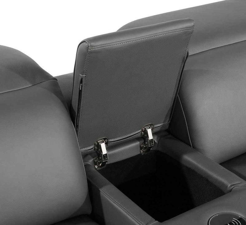 Dark Gray Italian Leather Power Reclining U Shaped Eight Piece Corner Sectional With Console