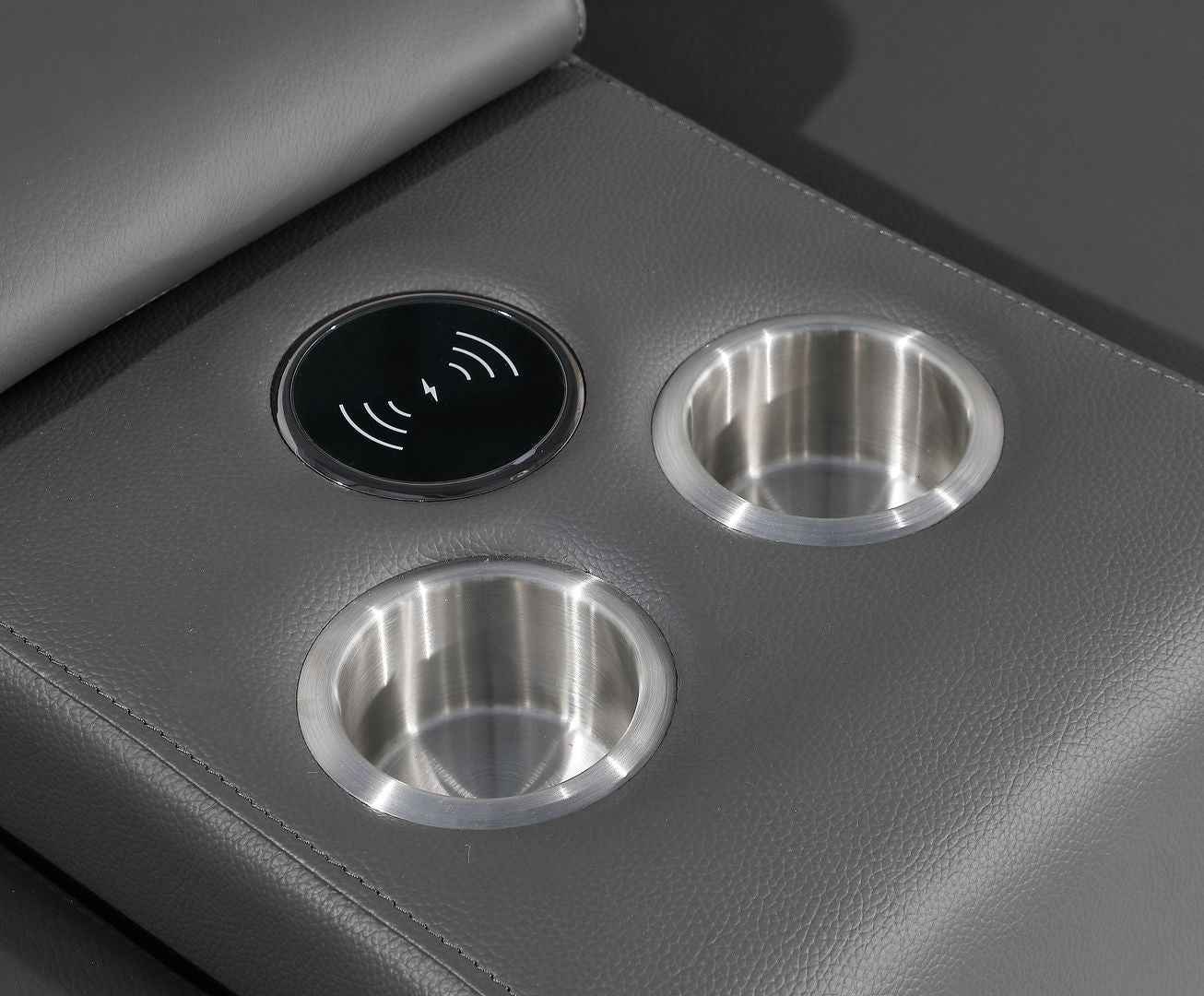 Dark Gray Italian Leather Power Reclining U Shaped Eight Piece Corner Sectional With Console