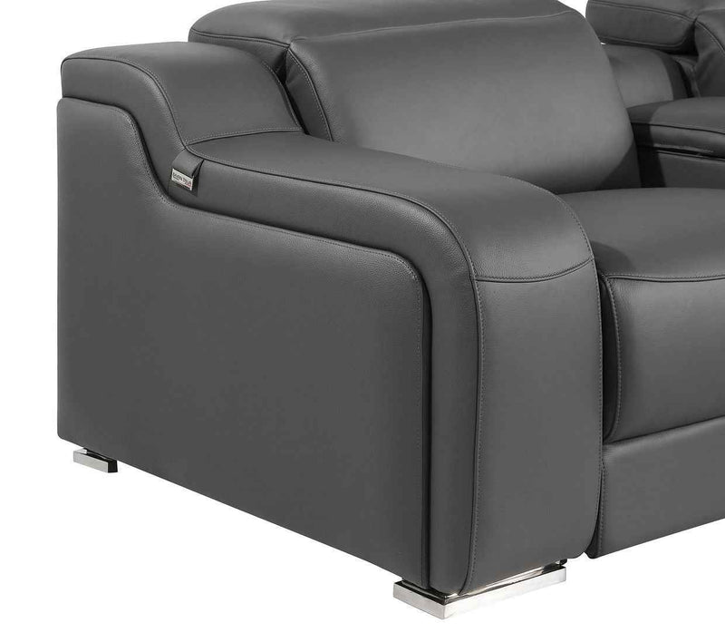 Dark Gray Italian Leather Power Reclining U Shaped Eight Piece Corner Sectional With Console