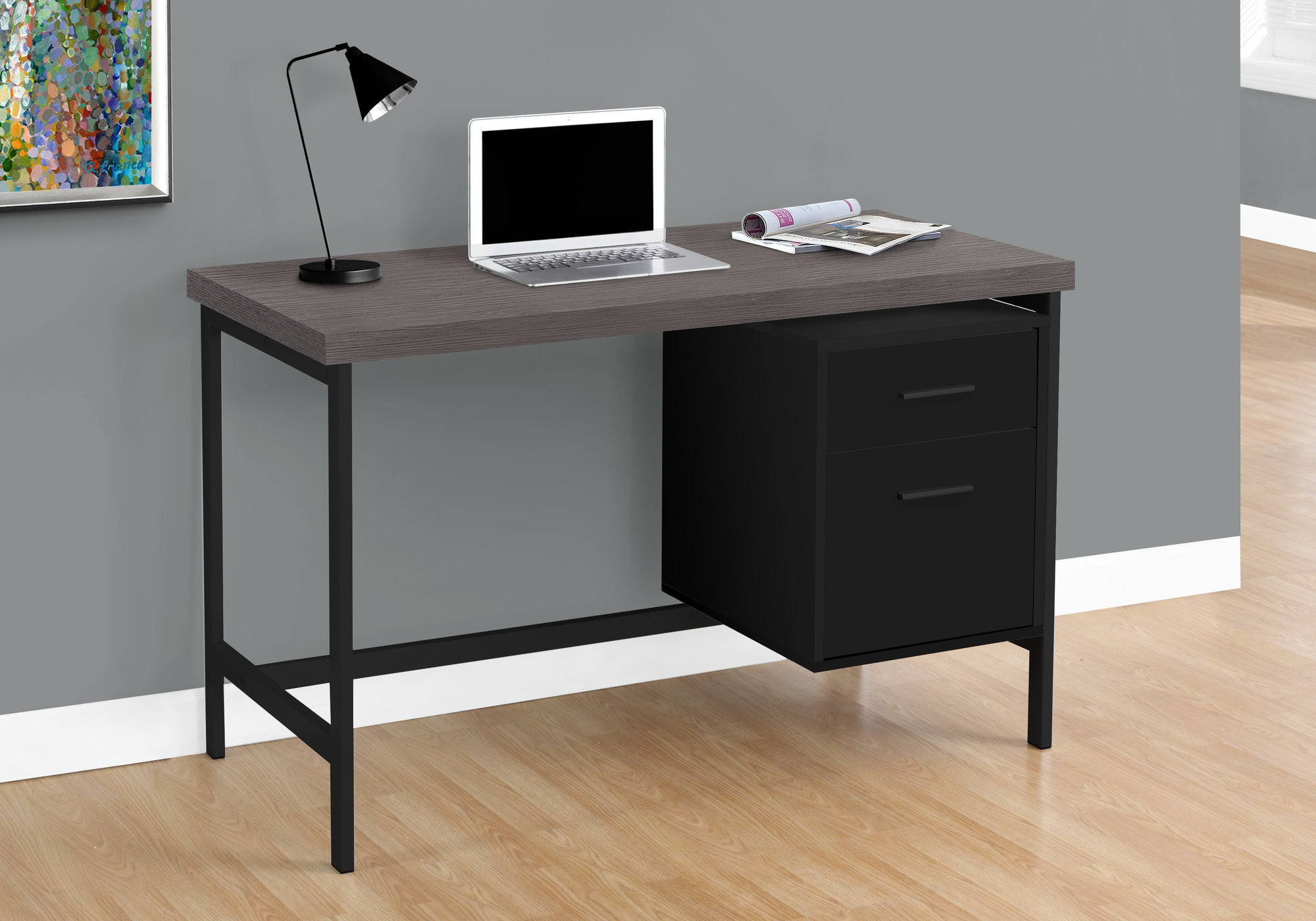 24" Gray and Black Computer Desk With Two Drawers - GreatEagleInc