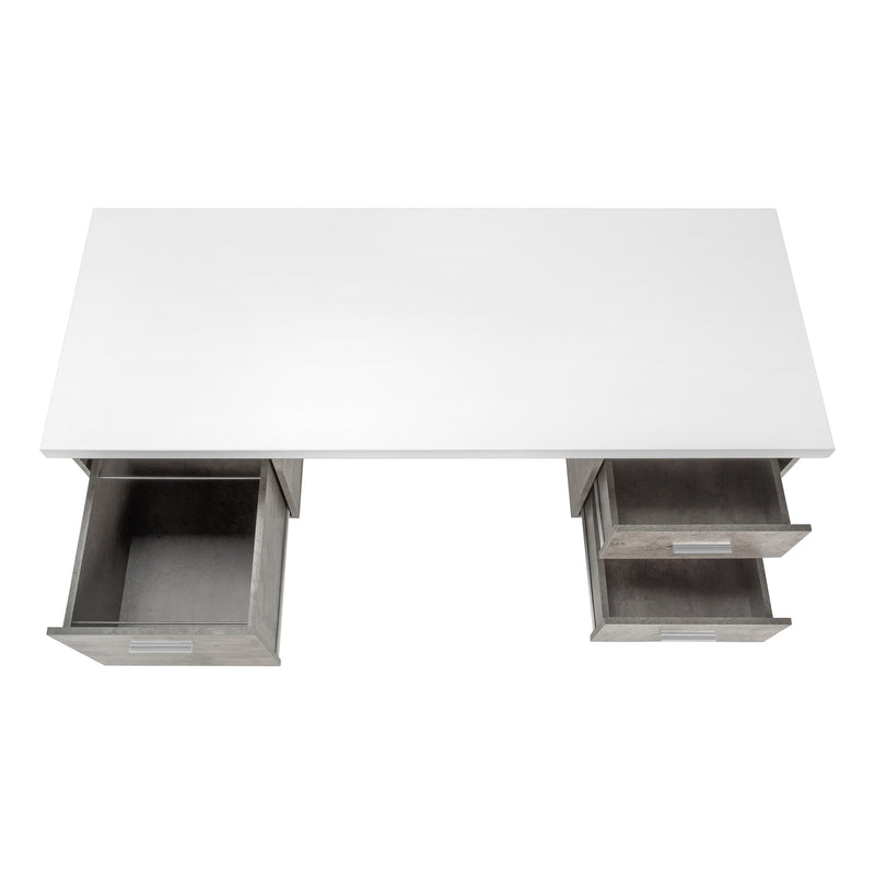 60" White and Gray Computer Desk With Three Drawers - Office