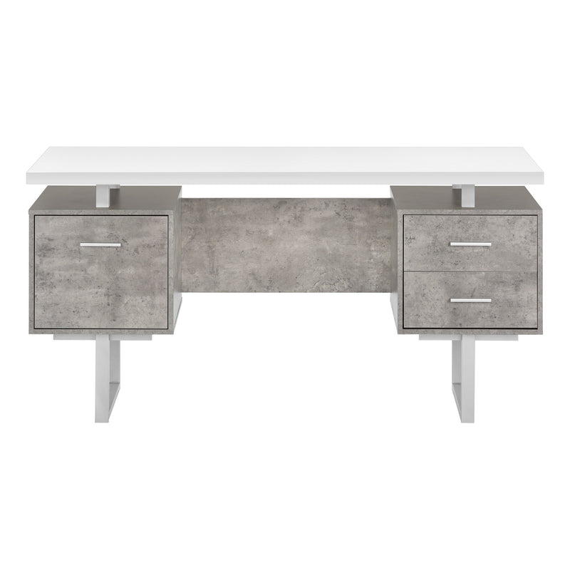 60" White and Gray Computer Desk With Three Drawers - Office