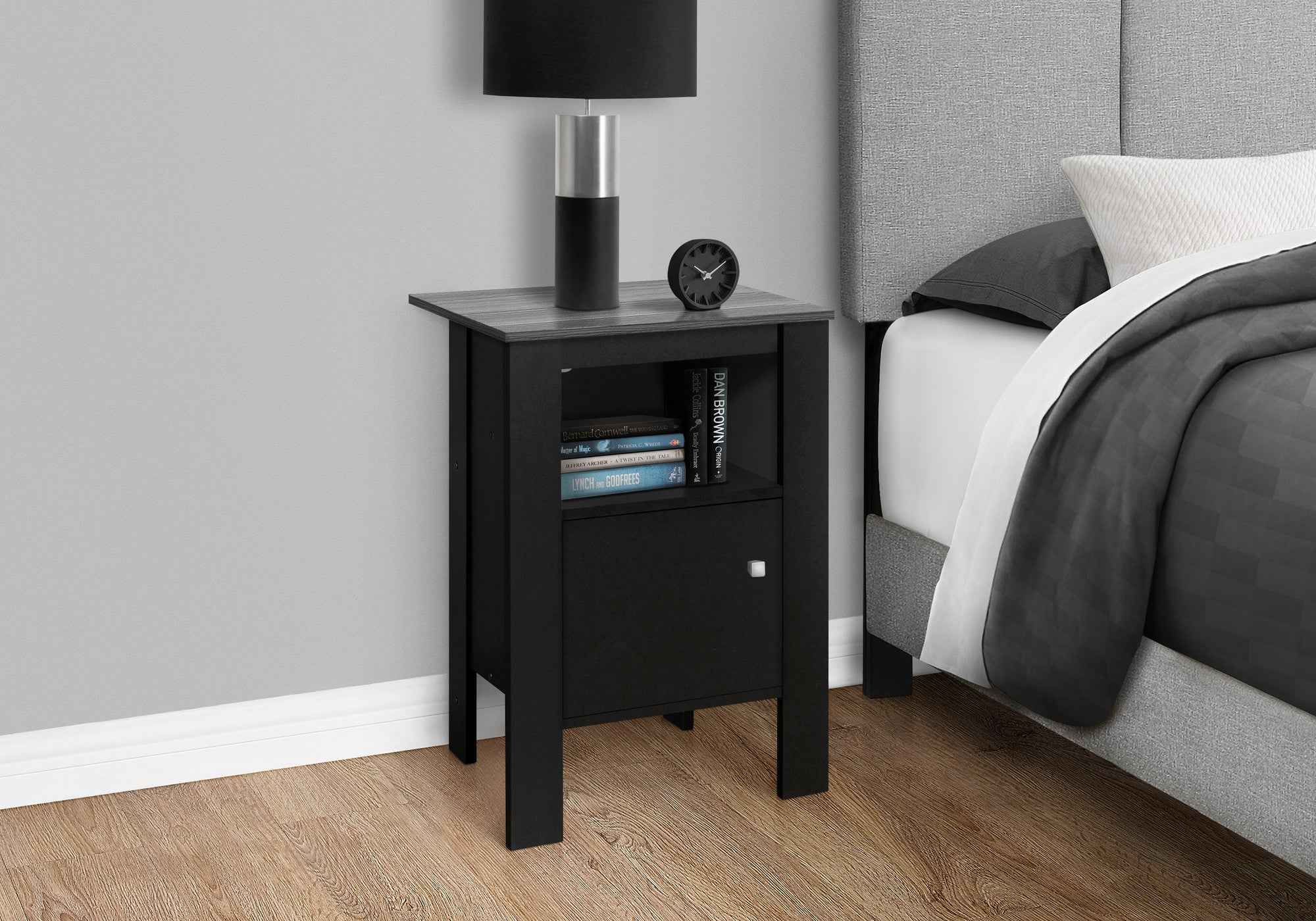24" Black Wood Nightstand