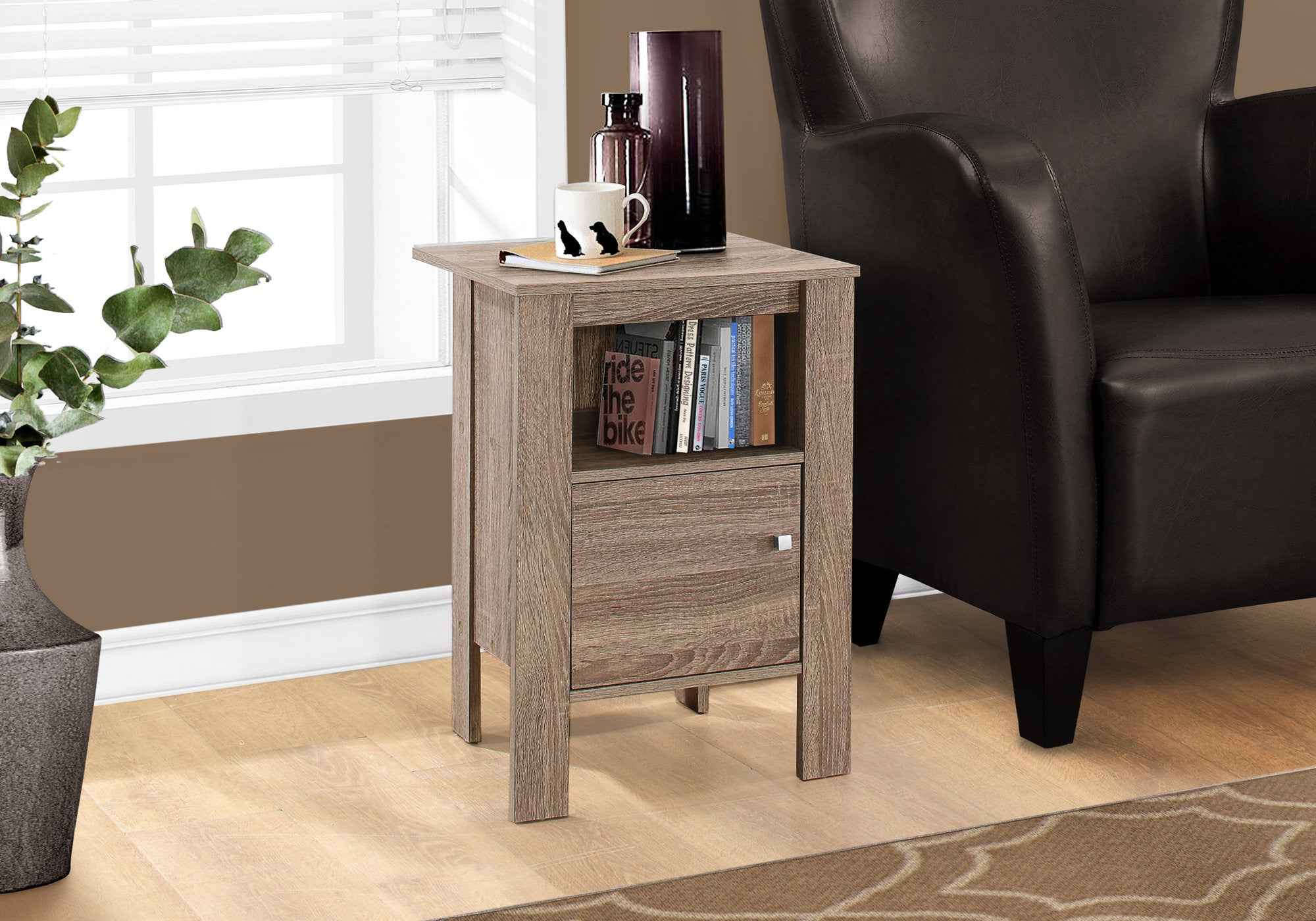 24" Deep Taupe Wood End Table With Shelf