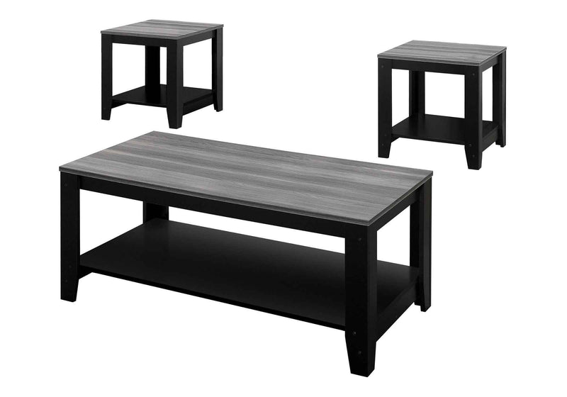 Set of Three 42" Gray And Black Coffee Table With Shelf