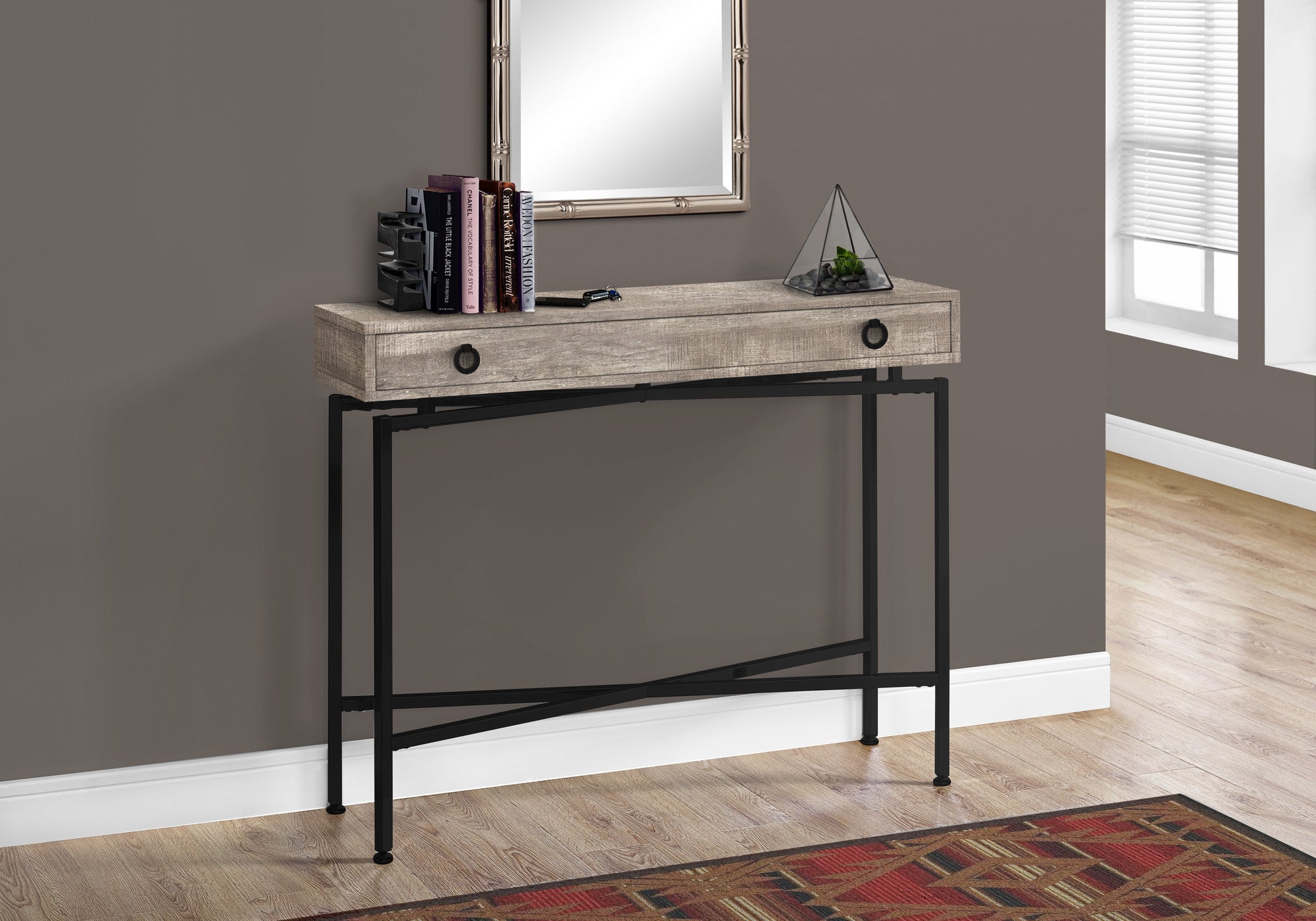 43" Taupe And Black Cross Leg Console Table - Living Room