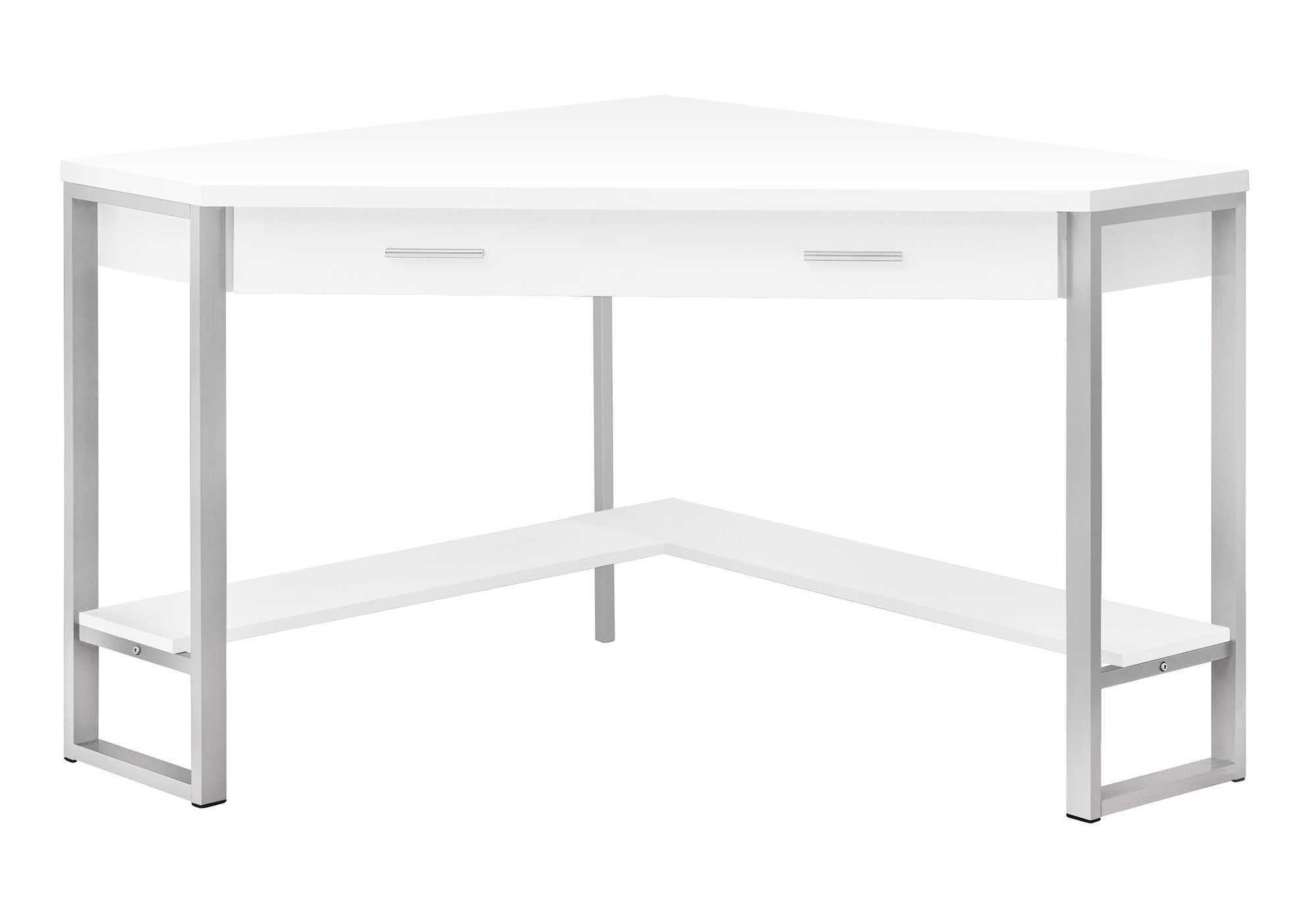42" White and Silver Corner Computer Desk - GreatEagleInc