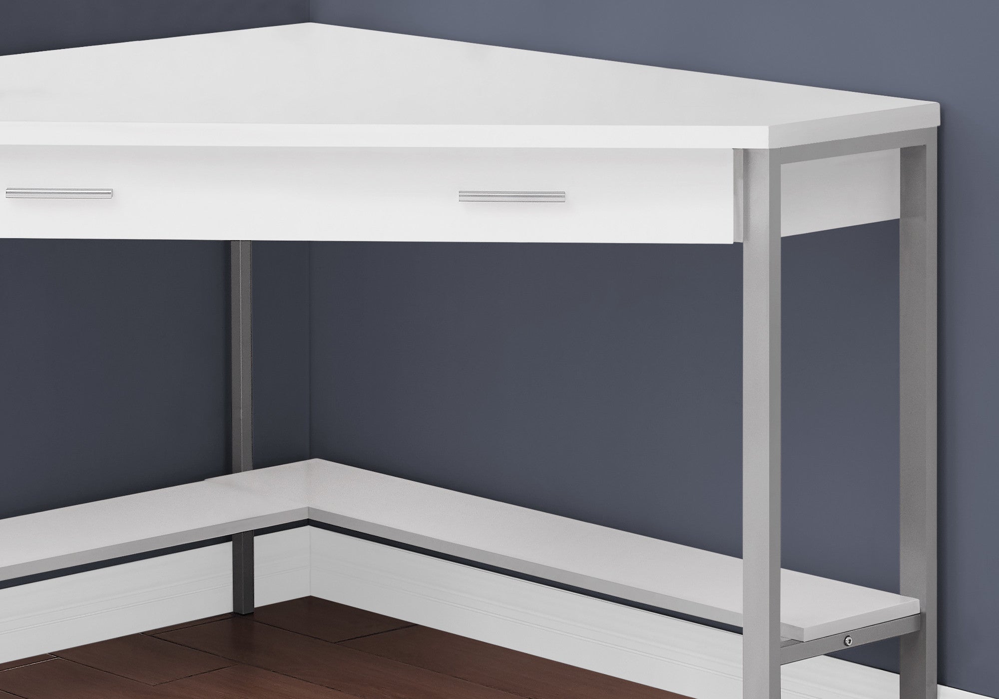 42" White and Silver Corner Computer Desk - GreatEagleInc