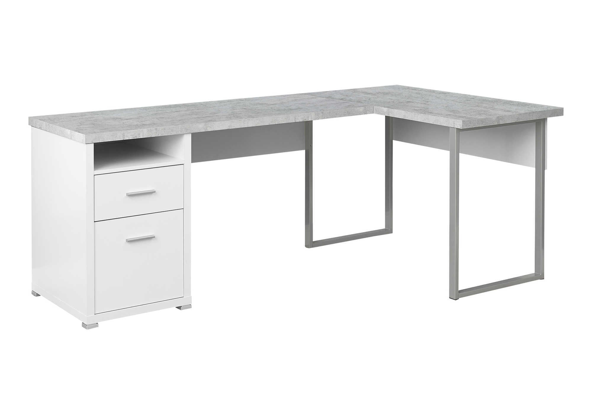 78" Gray and Silver L Shape Computer Desk With Two Drawers - Office Supplies