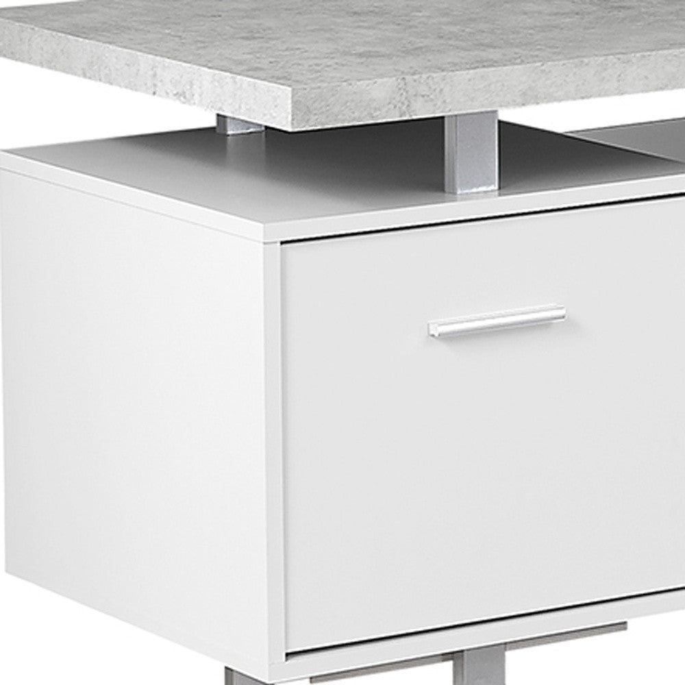 71" Gray and Silver L Shape Computer Desk With Three Drawers - Office Supplies